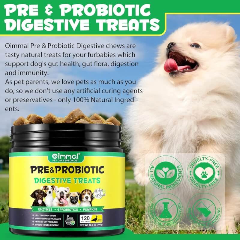 Probiotics for Dogs,Dog Probiotics for Dogs Digestive Enzymes, Gut Health,Itchy Skin, Allergies, Yeast Balance,Immune System and Overall Health Supports,120 Soft Chews,Perking Duck Flavor
