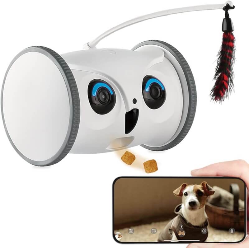 SKYMEE Owl Robot,Pet Camera Treat Dispenser Interactive Toy for Dogs Cats with Remote Phone App Control (Only 2.4G WiFi)