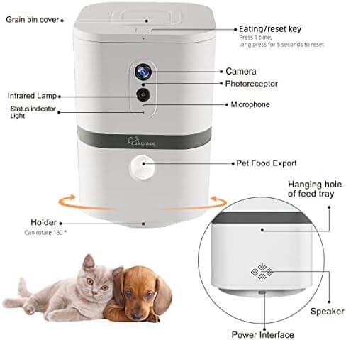 SKYMEE Petalk AI II Dog Camera Automatic Treat Dispenser, 5G WiFi Full HD Pet Camera with 180° Pan Full-Room View,Night Vision,Two Way Audio for Dogs and Cats,Compatible with Alexa (Support 5G WiFi)