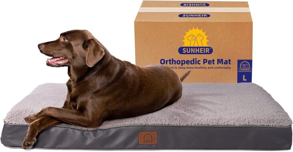 Sunheir Orthopedic Dog Bed for Large Dogs and Extra Large Dogs, XL Dog Bed with Removable Waterproof Cover and Machine Washable Dog Bed, Pet Bed Mat Egg-Crate Foam, L(36X27X3), Grey