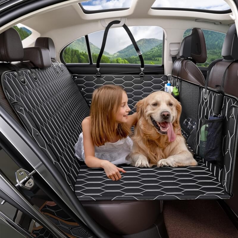 TantivyBo Back Seat Extender for Dogs, 100% Waterproof Hard Bottom Dog Car Seat Cover, Dog Hammock for Car Travel Camping Mattress Bed, Pets Dog Seat Protector for Cars Trucks SUVs