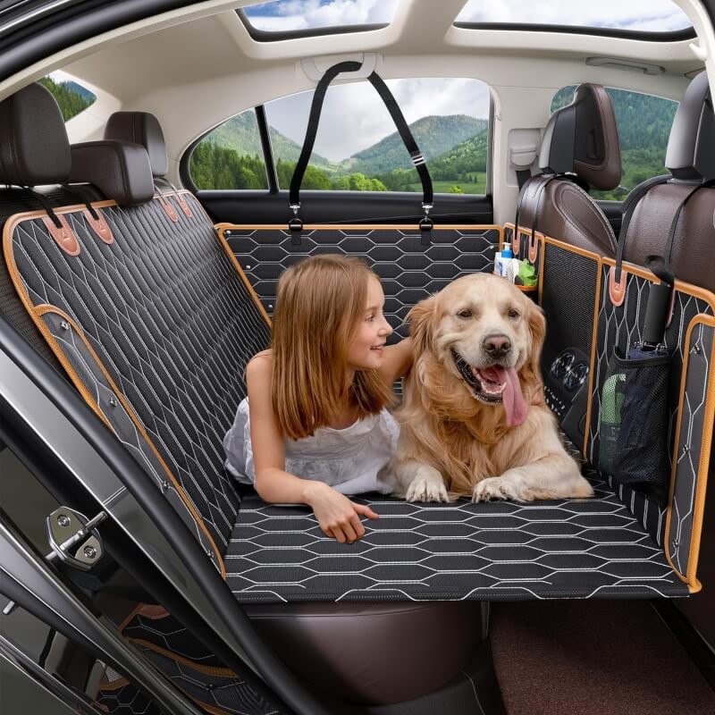 TantivyBo Back Seat Extender for Dogs, 100% Waterproof Hard Bottom Dog Car Seat Cover, Dog Hammock for Car Travel Camping Mattress Bed, Pets Dog Seat Protector for Cars Trucks SUVs