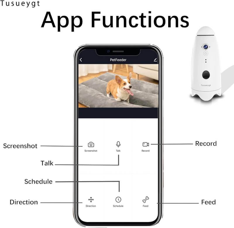 Tusueygt Dog Camera,180°View Pet Treat Tossing,Dog Camera with Phone App,1080p Dog Camera with Treat Dispenser,2 Way Audio,Pet Monitoring Camera with Phone App,2.4G/5G WiFi,Android/iOS