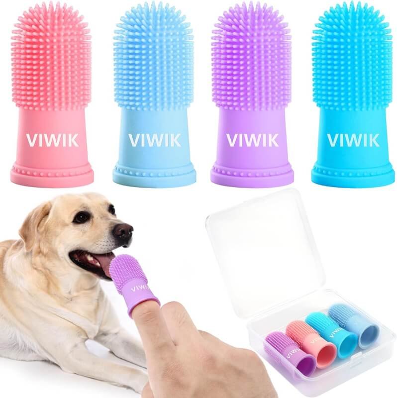 VIWIK 4Pack Dog Toothbrush Dog Tooth Brushing Kit, Cat Finger Toothbrush for Dogs Small Breed, Medium Large Dogs, Puppy Toothbrush for Dog Teeth Cleaning  Dental Care, Pet Finger Toothbrush Kit