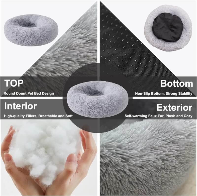 Waterproof Dog Beds for Small Dogs, Calming Anti Anxiety Cat Beds, Round Fluffy Faux Fur Plush Cozy - Confortable  Warm Donut Washable Pet Bed (16/20/24/27/36)