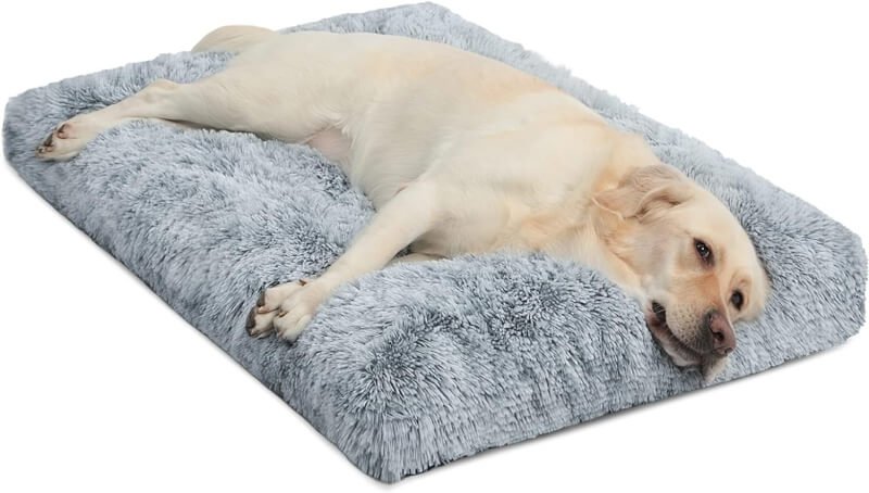 WAYIMPRESS Large Dog Crate Bed Crate Pad Mat for Medium Small DogsCats,Fulffy Faux Fur Kennel Pad Comfy Self Warming Non-Slip Dog Beds for Sleeping and Anti Anxiety (36x23 Inch, Grey)
