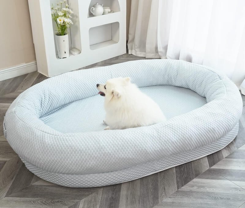 Giant Dog Bed for Human with Matching Blanket, 65 * 55 XXXXXXL Dog Bed for Both You and Your Pet, Special Summer Cooling Fabric (Summer Blue)