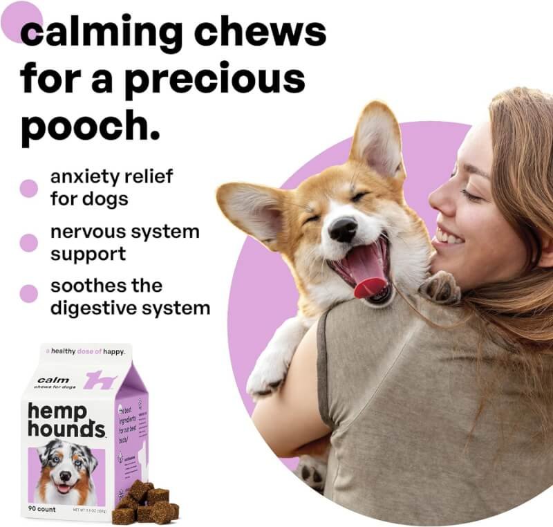 Hemp Hounds Adaptogenic Calming Chews for Dogs - Fireworks Stress Dog Calming Aid - 90 Natural Dog Calming Treats for Anxiety Relief - Dog Separation Anxiety Treats - Storm Stress - Beef Liver Flavor