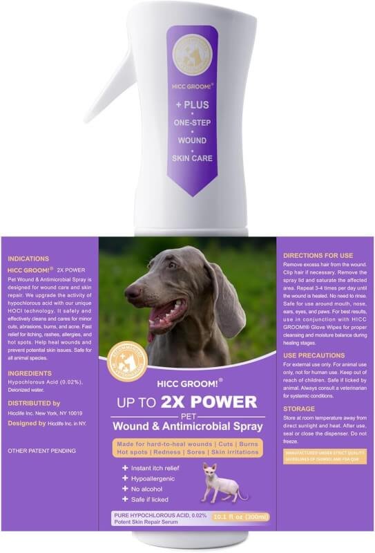 HICC PET Hot Spot Itch Relief Spray for Dogs, Cats - Pet Treatment Spray for Itchy, Irritated Skin, Allergy, Rashes - Lick Safe and Painless Wound Care Spray for All Animals 10 Fl Oz