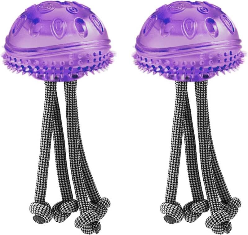 Meordi 3-in-1 Interactive Dog Toys for Aggressive chewers, Jellyfish Peppy pet Toys, Dog Teeth Cleaning Toy. Natural Jelly Fish Leaky Food Dog Toy. 2 Pack, Fantasy Purple