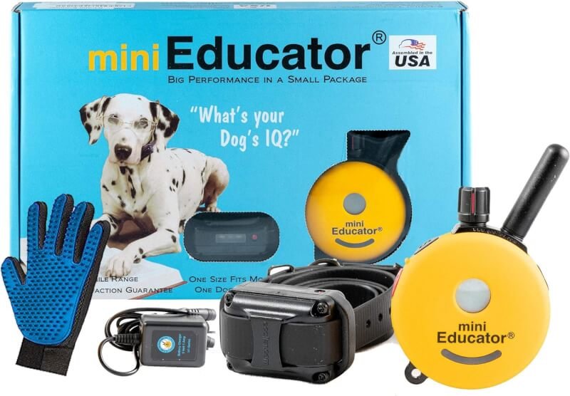 Mini Educator Dog Training e Collar - Educator ET-300 Remote Trainer System - Waterproof - Vibration Tapping Sensation with Bundle Soft Pet Grooming Glove