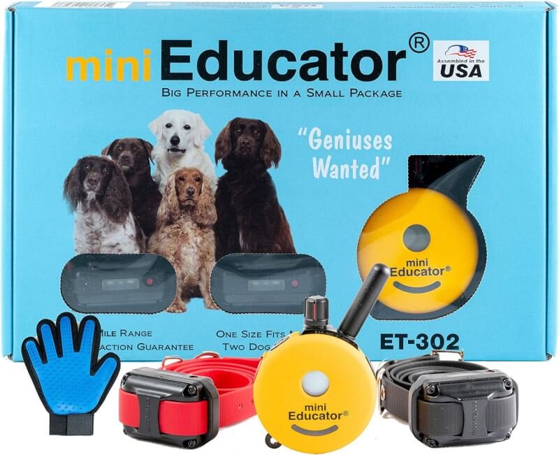 Mini Educator Dog Training e Collar - Educator ET-300 Remote Trainer System - Waterproof - Vibration Tapping Sensation with Bundle Soft Pet Grooming Glove
