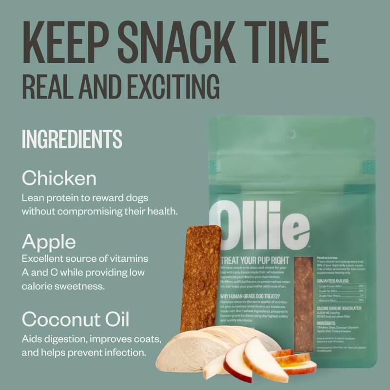 Ollie Chicken and Apple Recipe Jerky Dog Treats - Dog Jerky Treats All Natural - Healthy Dog Treats - Chicken Jerky for Dogs - Real Meat Dog Treats 5 Oz.