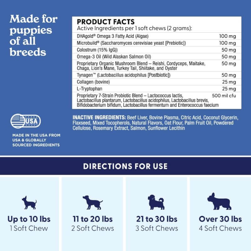 Origin Labs Puppy Multifunction Support DHA Omega 3 Supplement, Wild Alaska Salmon Fish Oil, Probiotic for Gut Health, Immune Support, Heart, Skin, Brain, Joint Health, Salmon Flavor, 60 Soft Chews