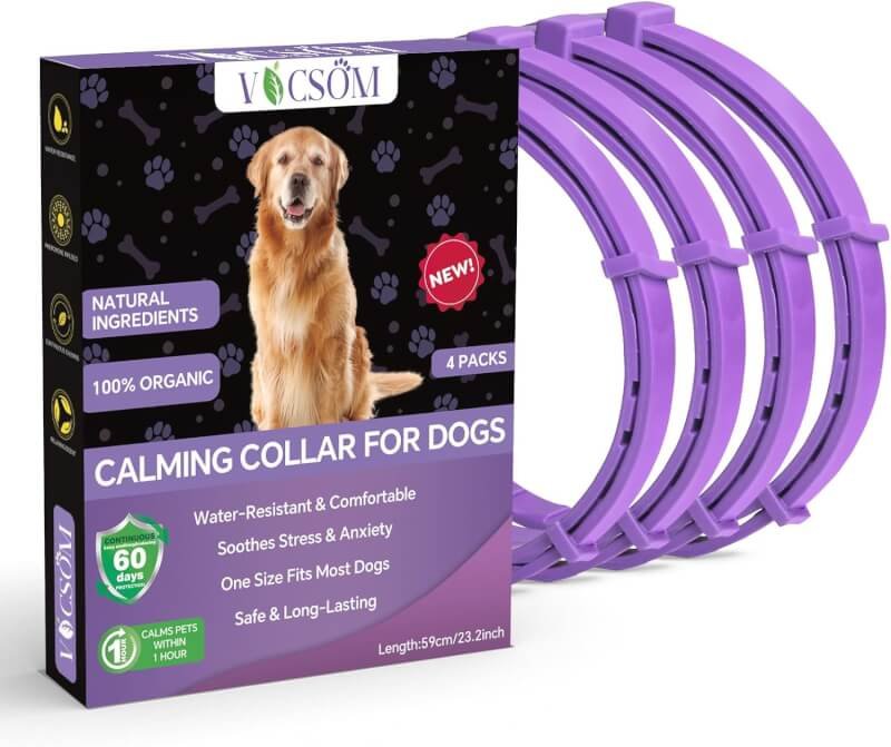 VICSOM Dog Calming Collar, Calming Pheromone Collar for Dogs, Adjustable Waterproof Natural Anxiety Relief Anti Stress Calm Collar with 60 Days Long Calming Effect 4 Packs 23.2In, Purple