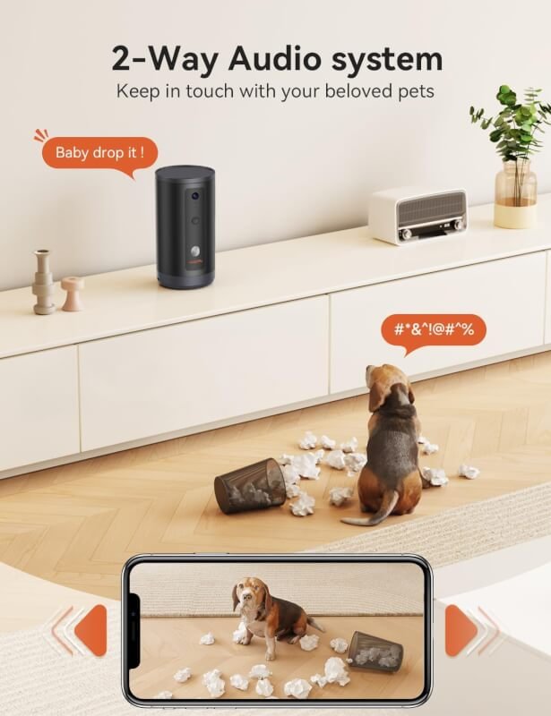 WOPET 300° Dog Camera with Treat Dispenser, [New 2023] 5G WiFi Pet Camera Treat Tossing for Cats and Dogs, 1080P HD with Night Vision, 2-Way Audio for Monitoring Your Pet on Phone app